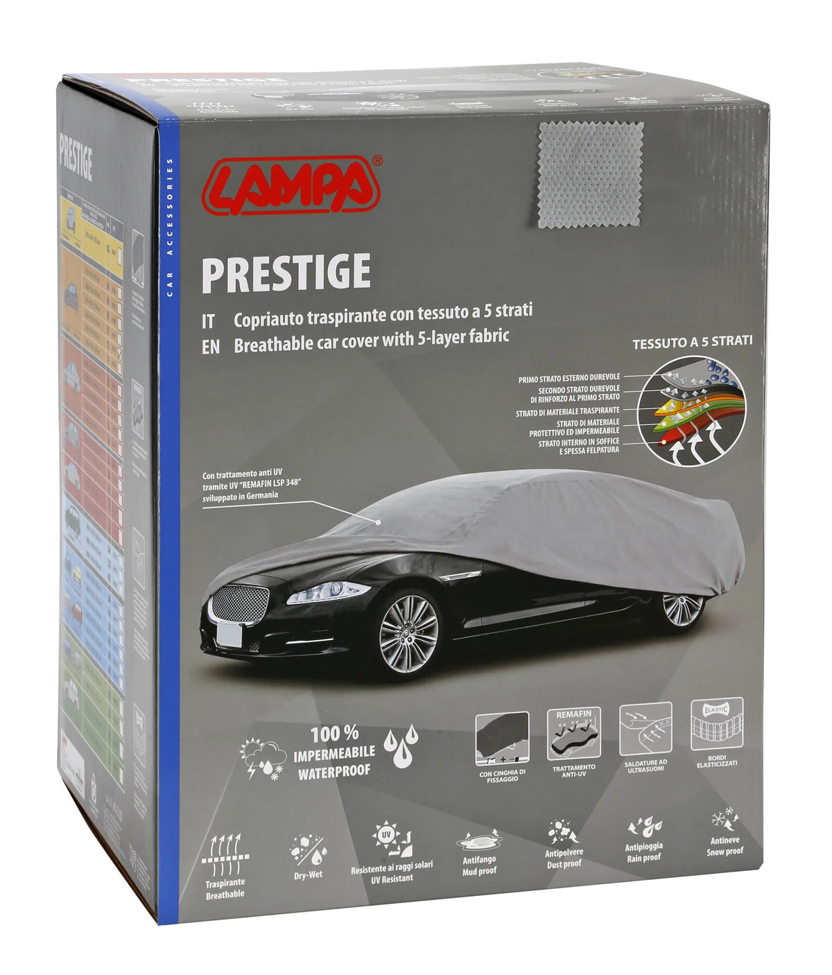 La confezione di Prestige, copriauto, vista 2