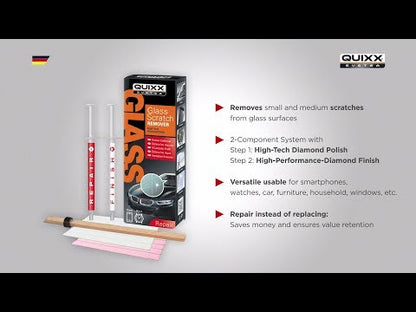 Video di montaggio di Quixx, kit rimuovi graffi per superfici in vetro - 20+30 ml