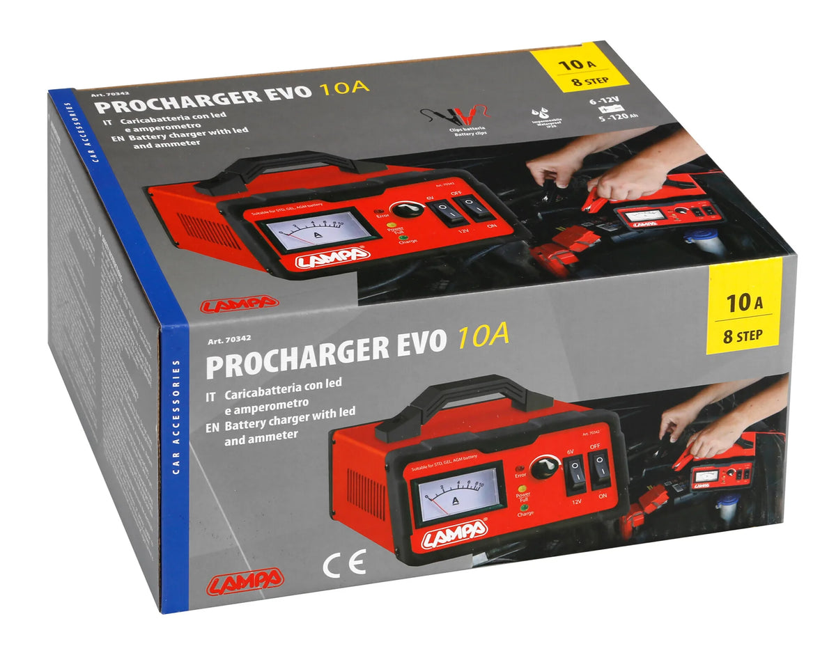 La confezione di Procharger Evo 10A, caricabatteria 6/12V