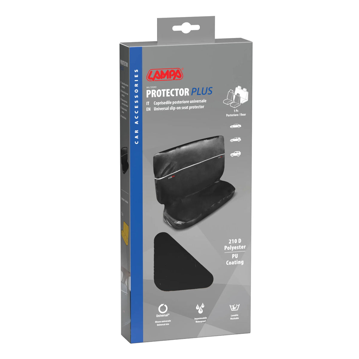 La confezione di Protector-Plus, protezione universale per sedile posteriore