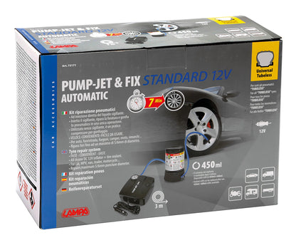La confezione di Pump-Jet & Fix Standard, kit riparazione pneumatici, 12V