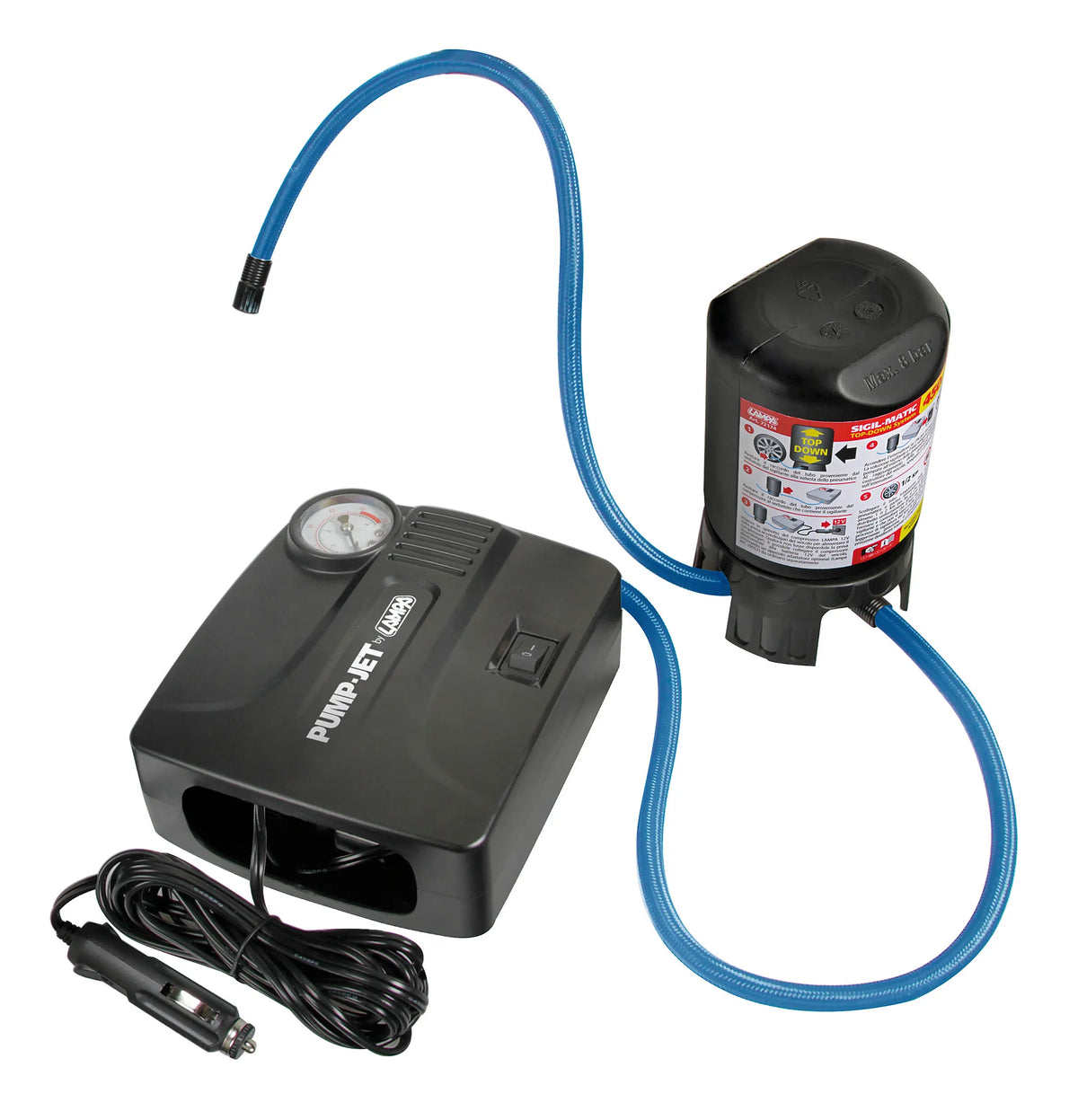 Pump-Jet & Fix Standard, kit riparazione pneumatici, 12V — ripara fori fino ad un massimo di 5/6 mm di diametro