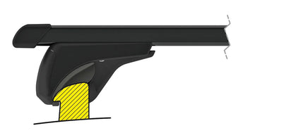 Disegno tecnico quotato di Quadra In-Rail, set completo barre portatutto in acciaio, con le misure, vista 3