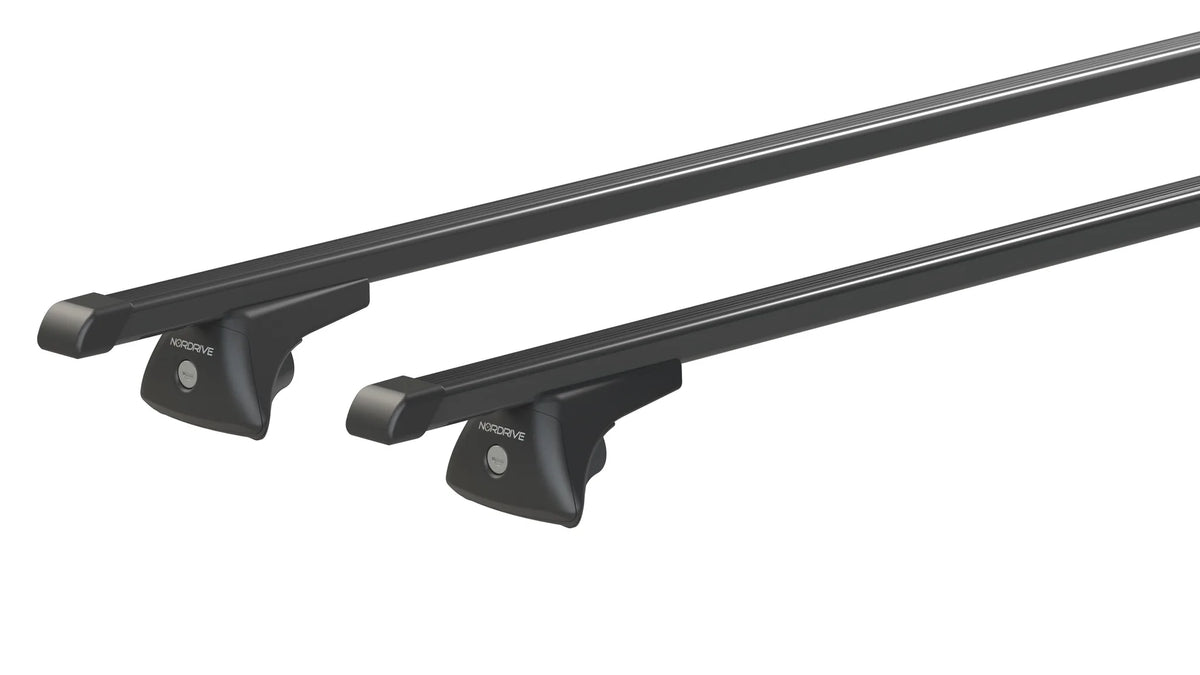 Quadra In-Rail, set completo barre portatutto in acciaio su fondo bianco, vista 4