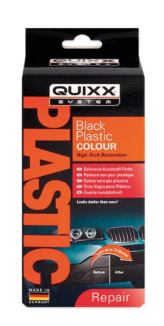 La confezione di Quixx, kit rinnova plastiche nere