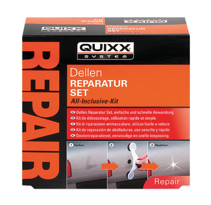 La confezione di Quixx, kit riparazione ammaccature