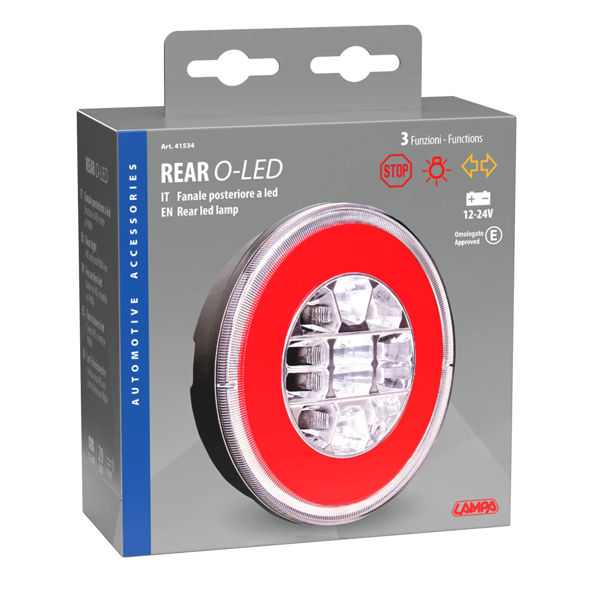 La confezione di Rear O-LED, fanale posteriore 3 funzioni a led 12/24V
