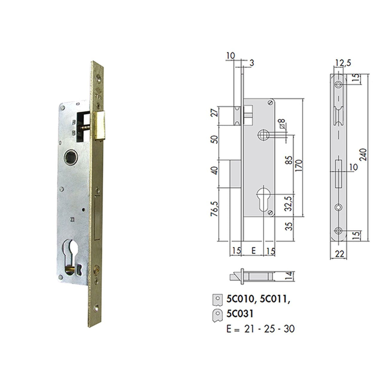 Cisa 5C012-25-0 Serratura Infilare Cil Sag Bq F22