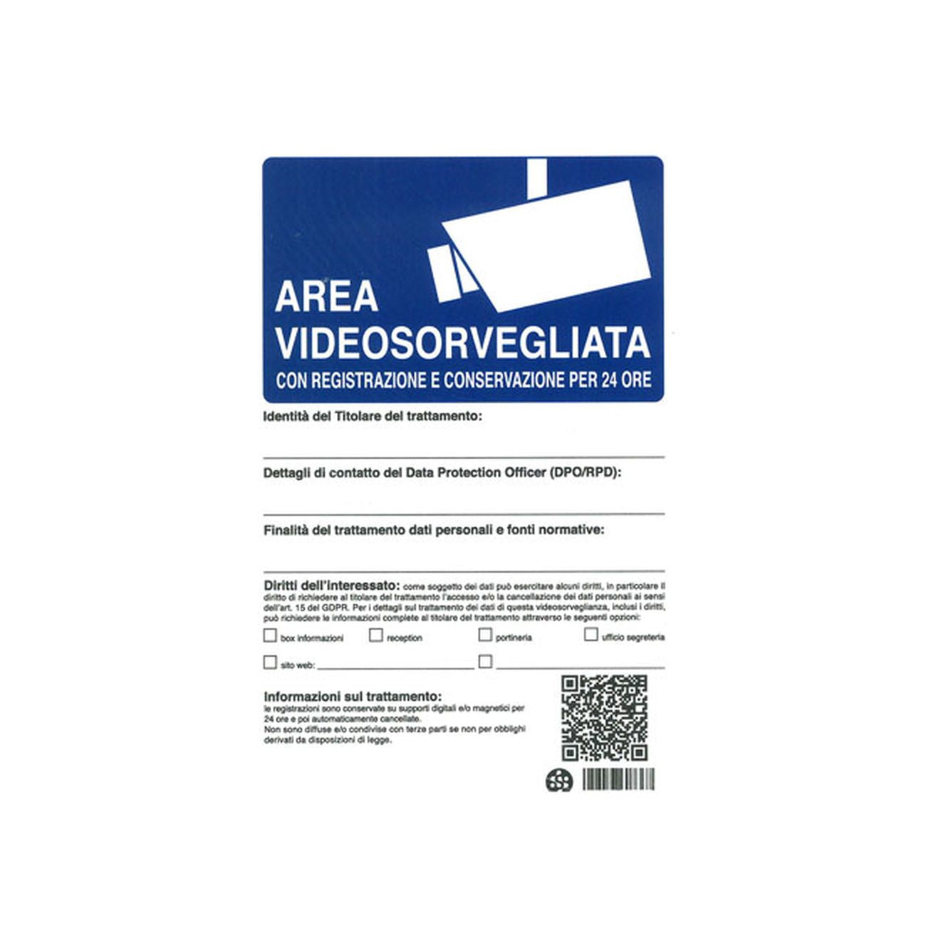 Cartello 30X20 Videosorveglianza  + Rilevazione 24H All.