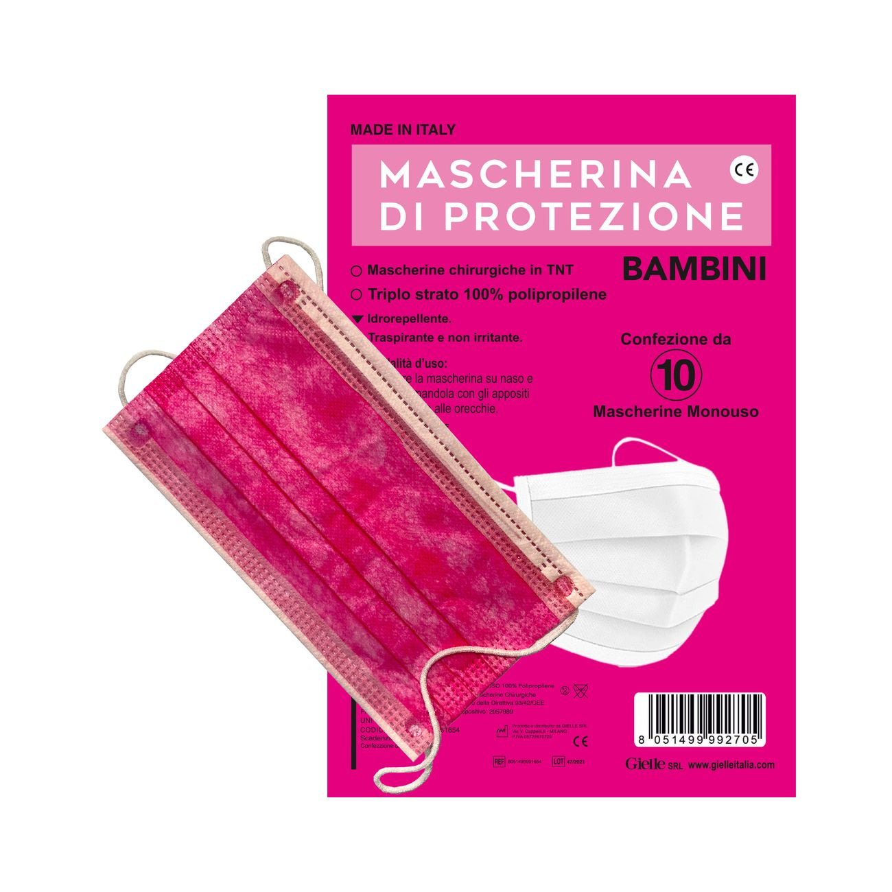 Mascherina chirurgica bambina col.rosa pz 10