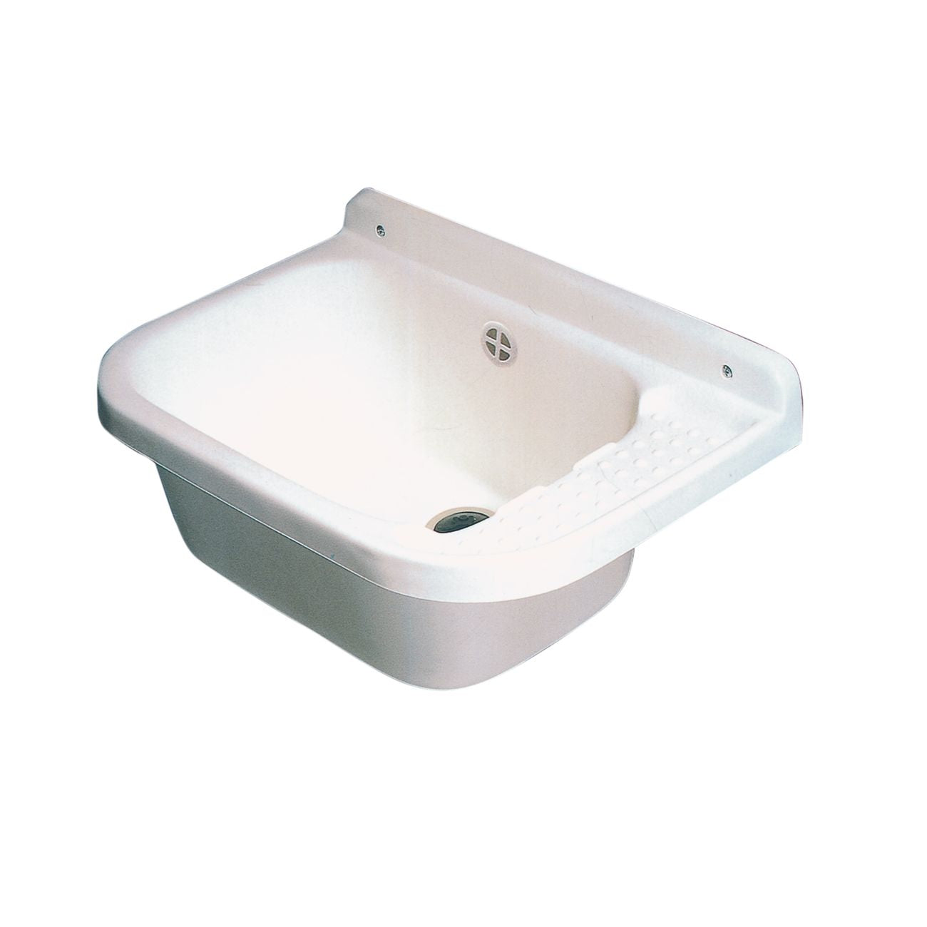 Lavandino-Pilozzo a Muro con Dispenser Porta-Sapone, in Resina da Esterno, Bianco, 50x35x24 
