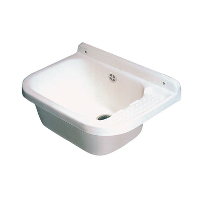 Lavandino-Pilozzo a Muro con Dispenser Porta-Sapone, in Resina da Esterno, Bianco, 50x35x24 