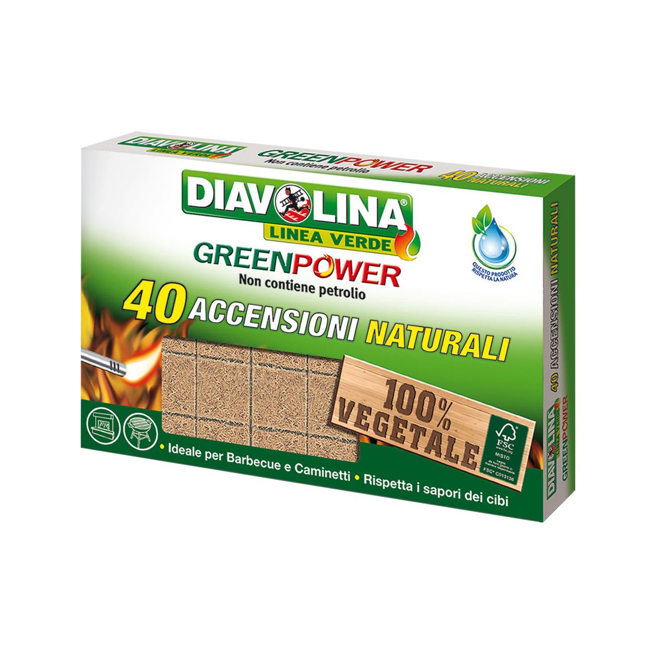 Accendifuoco 40 cubi diavolina green power 15341 - 24 pz