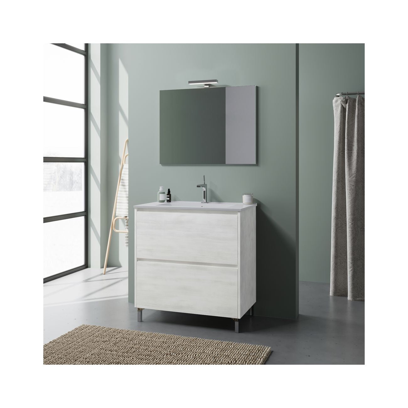 Mobile bagno lisbona cm. 80  rovere bianco