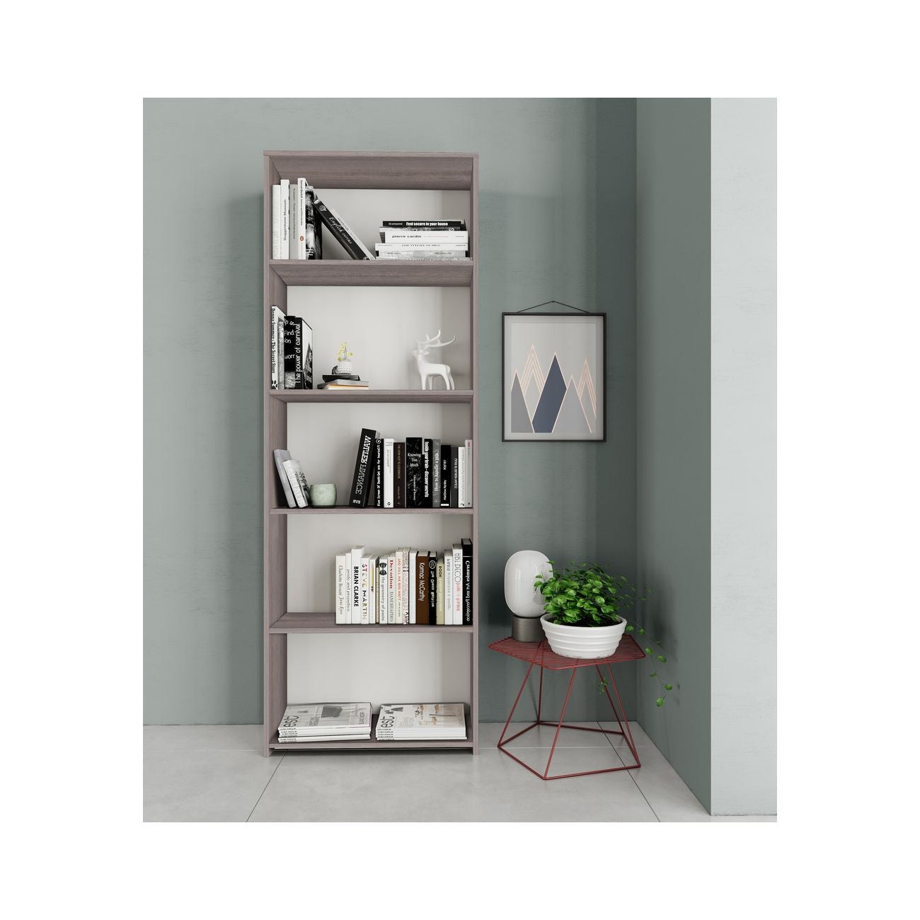 Kit libreria 4 ripiani rovere gri. cm.l65xh183xd25