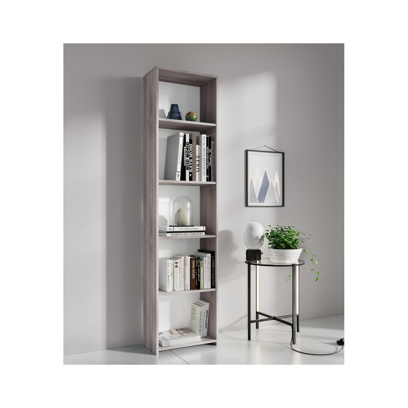 Kit libreria 4 ripiani rovere gri. cm.l45xh183xd25