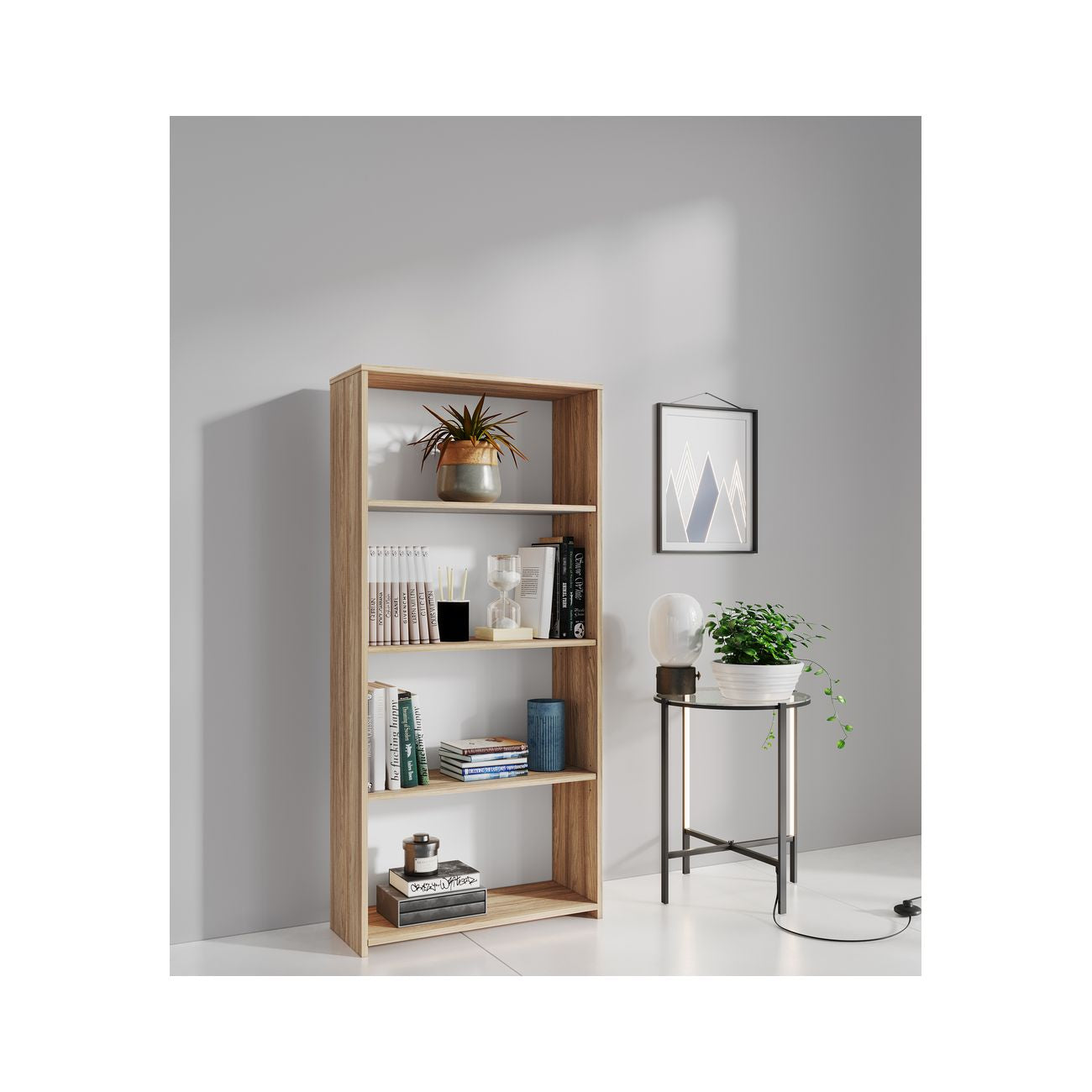 Kit libreria 3 ripiani rovere bar. cm.l65xh138xd25