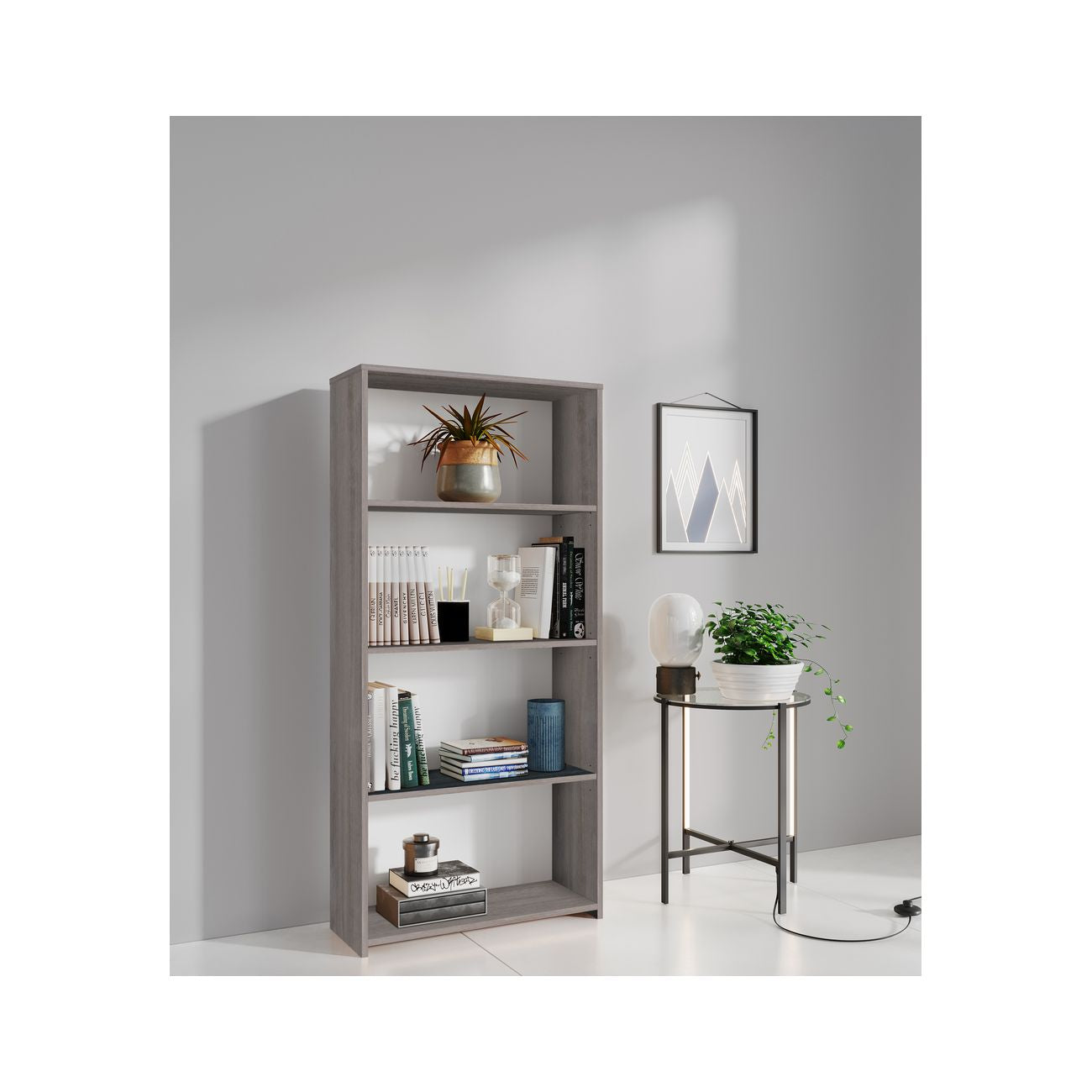 Kit libreria 3 ripiani rovere gri. cm.l65xh138xd25