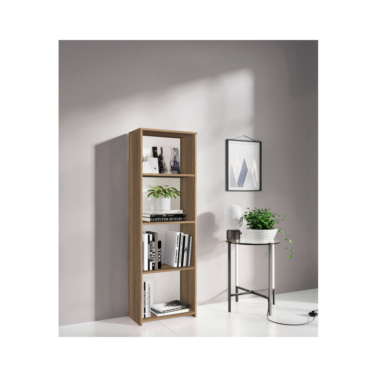 Kit libreria 3 ripiani rovere bar. cm.l45xh138xd25