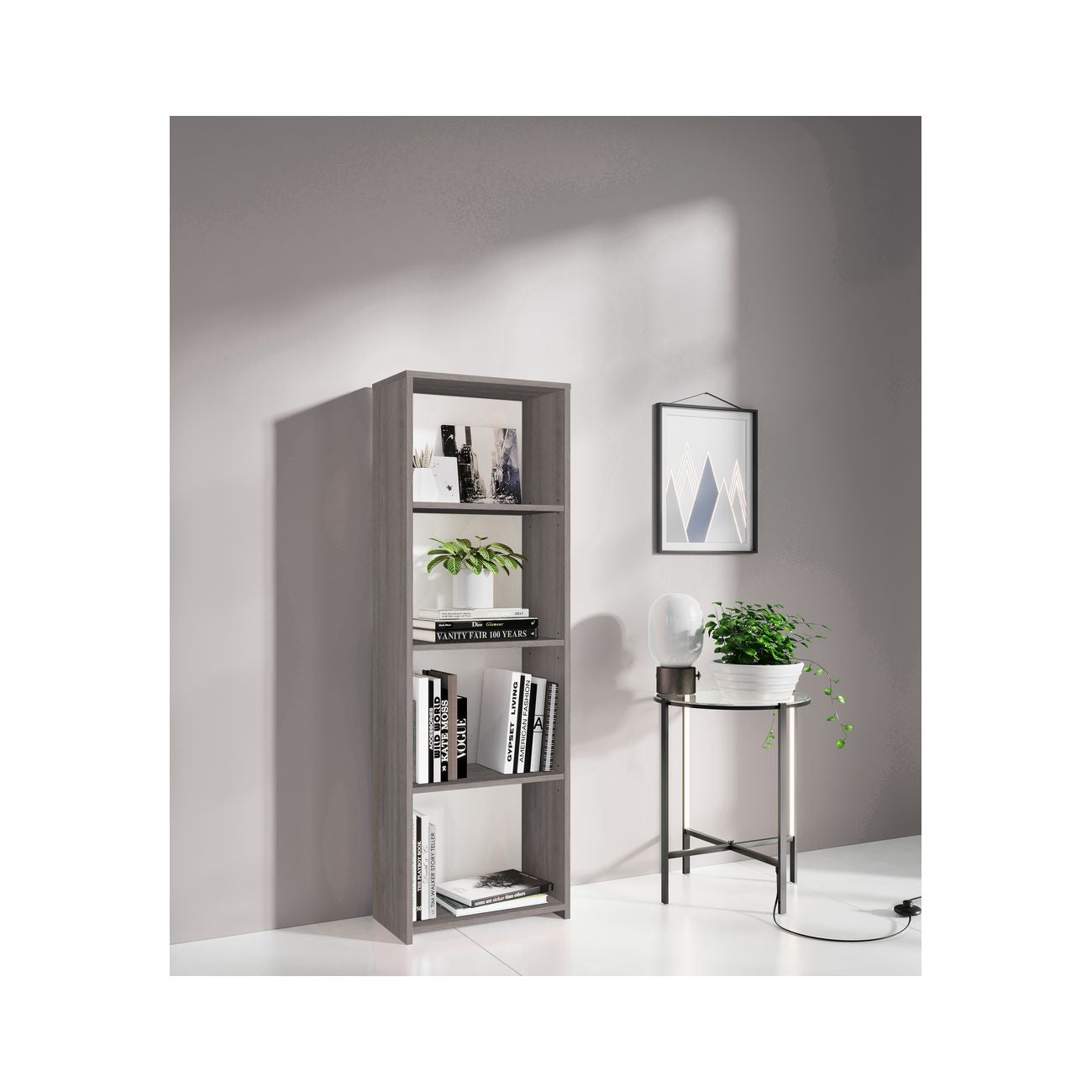 Kit libreria 3 ripiani rovere gri. cm.l45xh138xd25