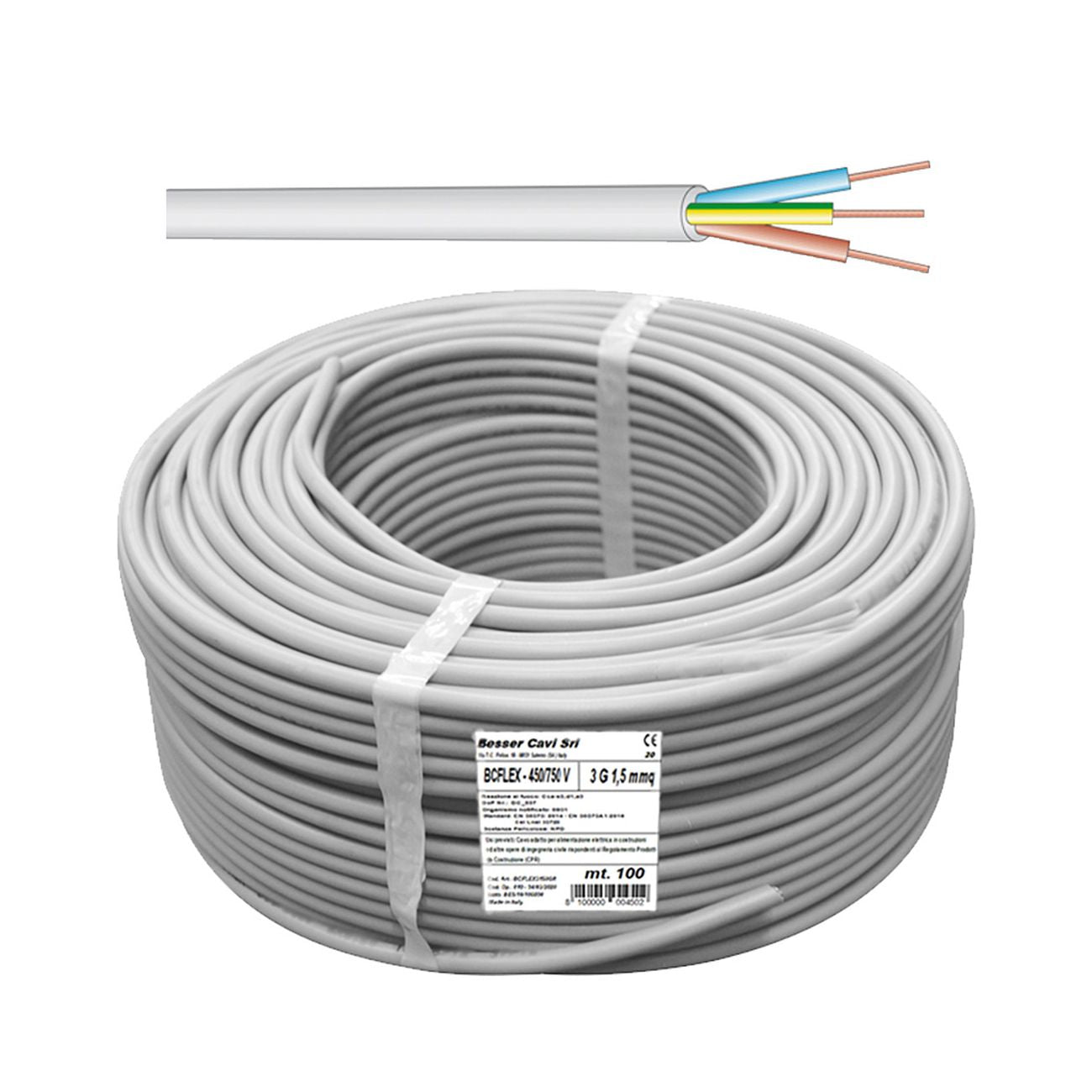 Cavo elettrico sez. 5x1,5  grigio 450/750v - 100 mt
