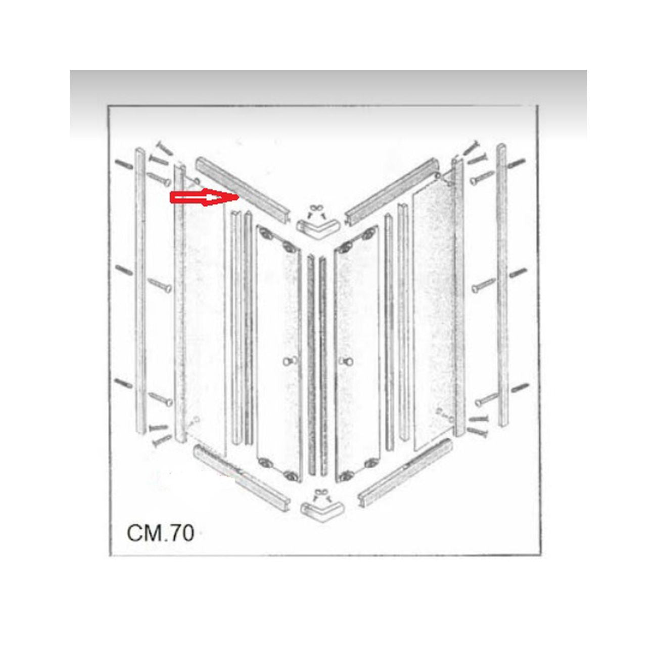 Zz-profilo superiore lato 70 x box doccia cristallo trasp.mm.6 cm.70x90lusso