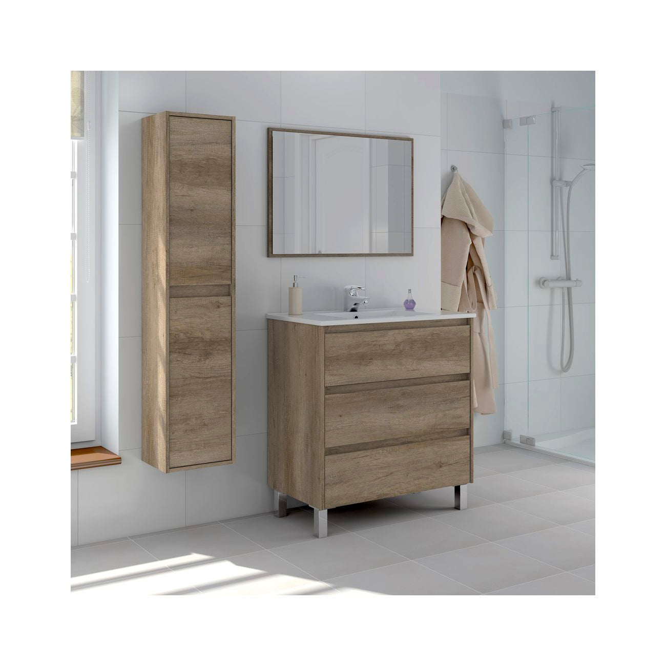 Kit mobile bagno dakota 3c cm.80x45x86h rovere nordik