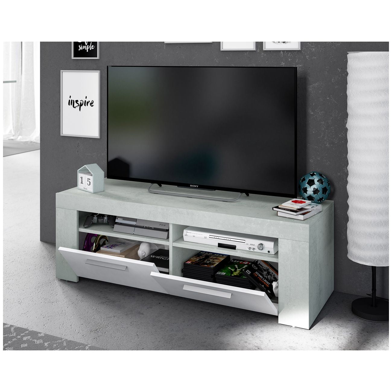 Kit mobile Tv - mod. "Ambit" - 42x120x40h - bianco/cemento