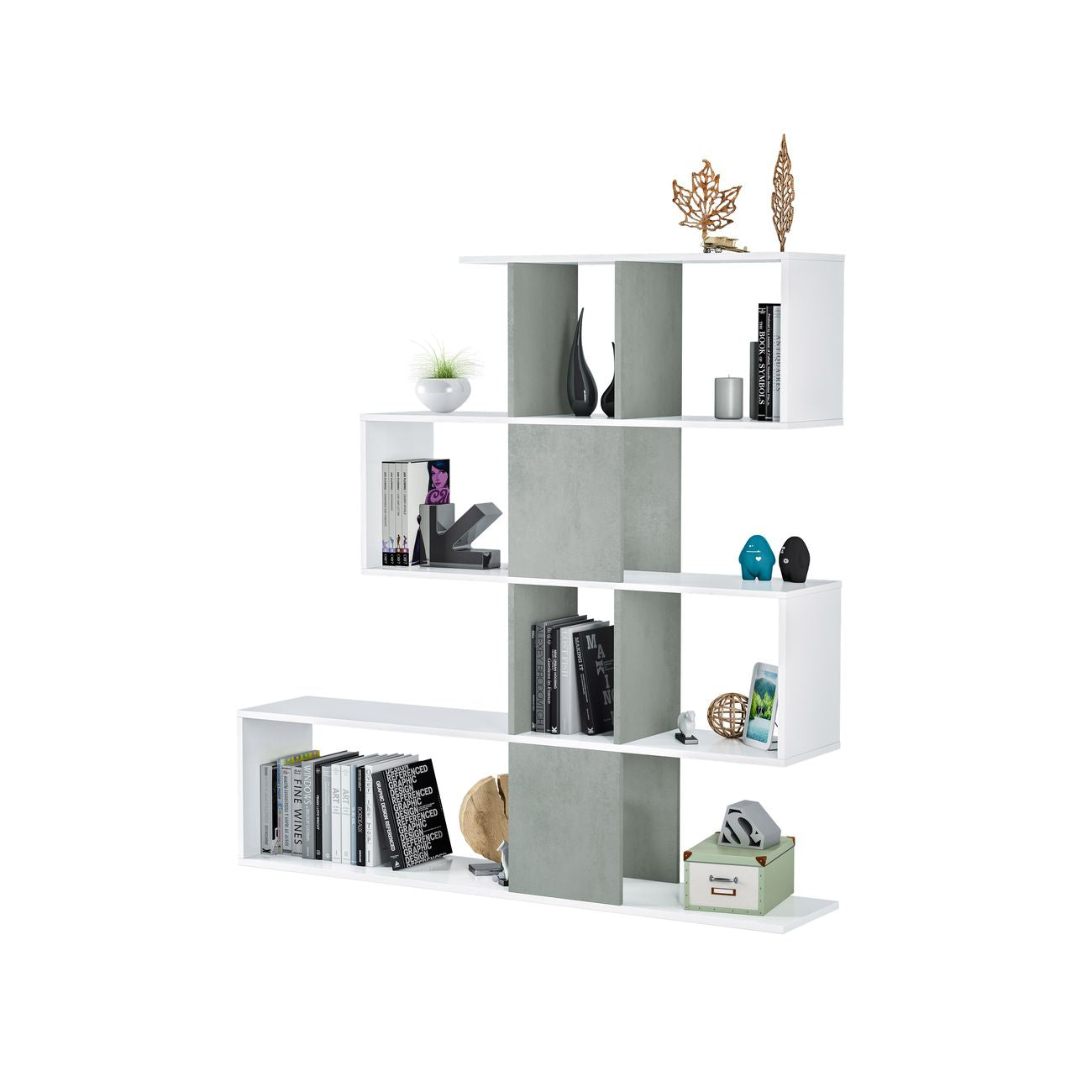 Kit libreriazig-zag 145x28x145h bianco/cem.