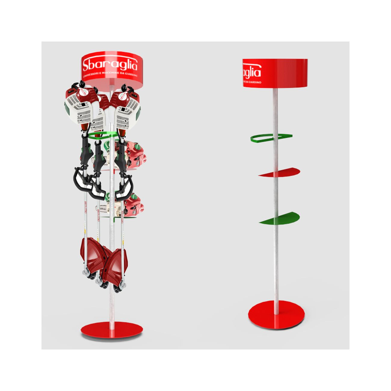 Espositore motoseghe-decespugliatori SBARAGLIA - struttura robusta in acciaio - design modulare