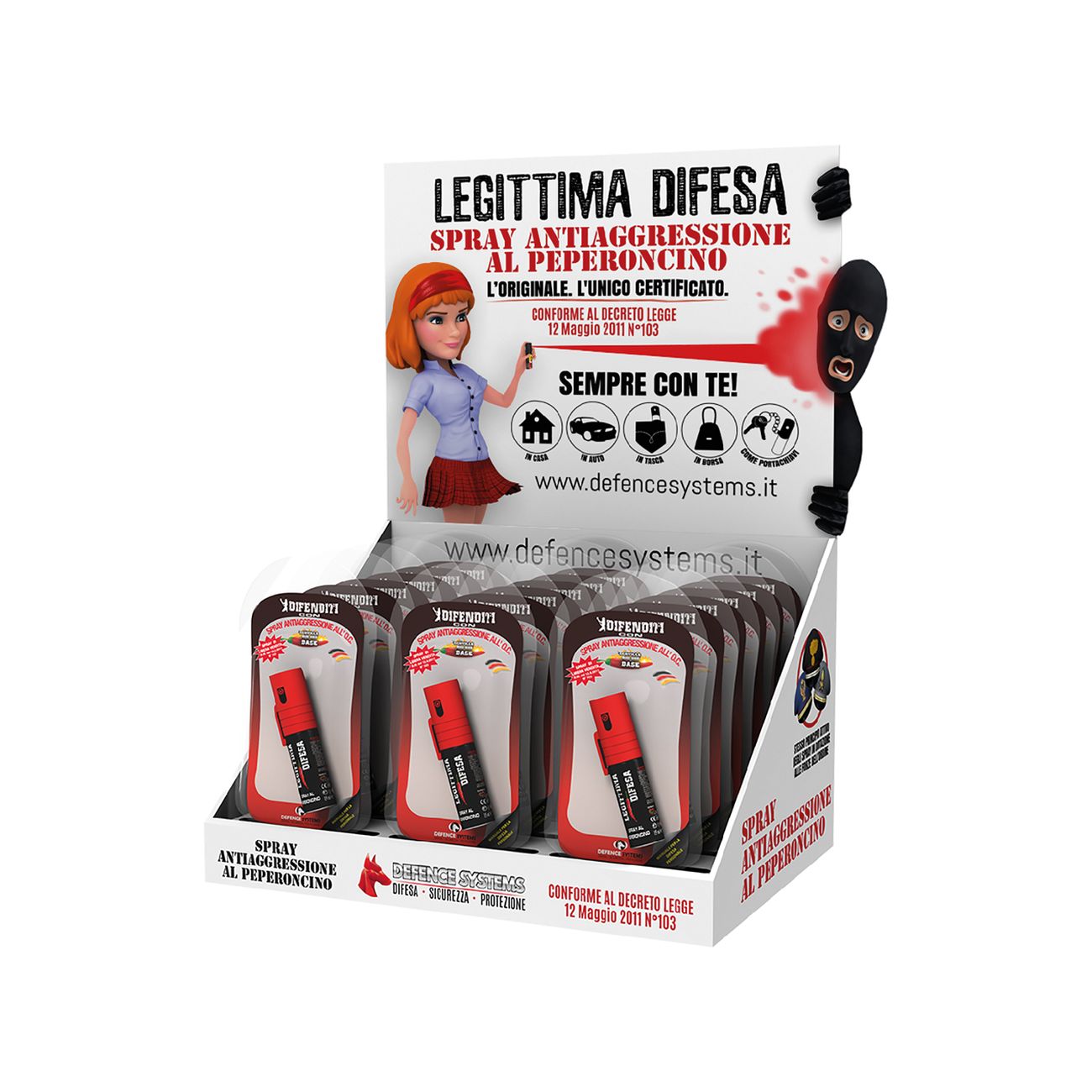 Espositore spray antiaggressione totale 18 pezzi