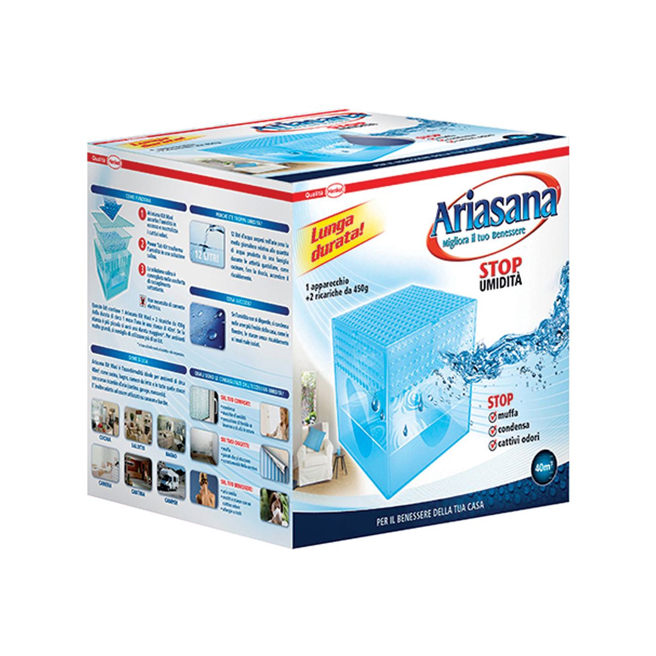 Assorbiumidita' in kit 'ariasana' kit 1 vaschetta+2 ricariche 450 gr. - 6 pz