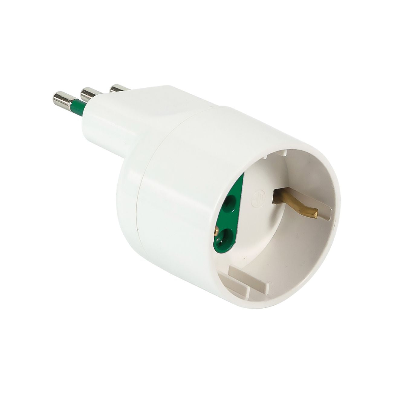 Adattatore singolo spina asimmetrica 'salvaspazio' spina 2p + t 10a - bianco