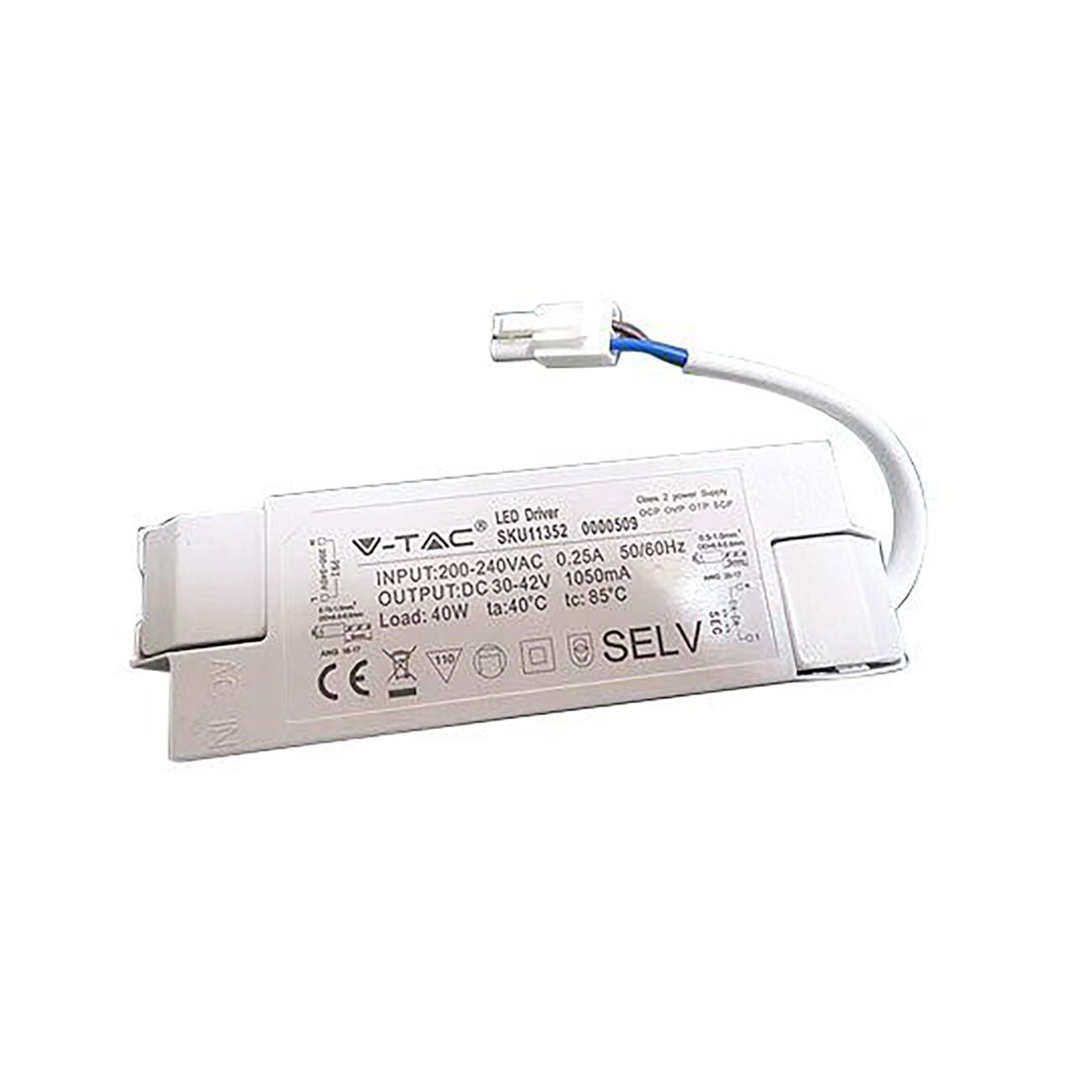 Alimentatore per pannelli led 40w - ac:200-240v - 1050 ma (ip20)