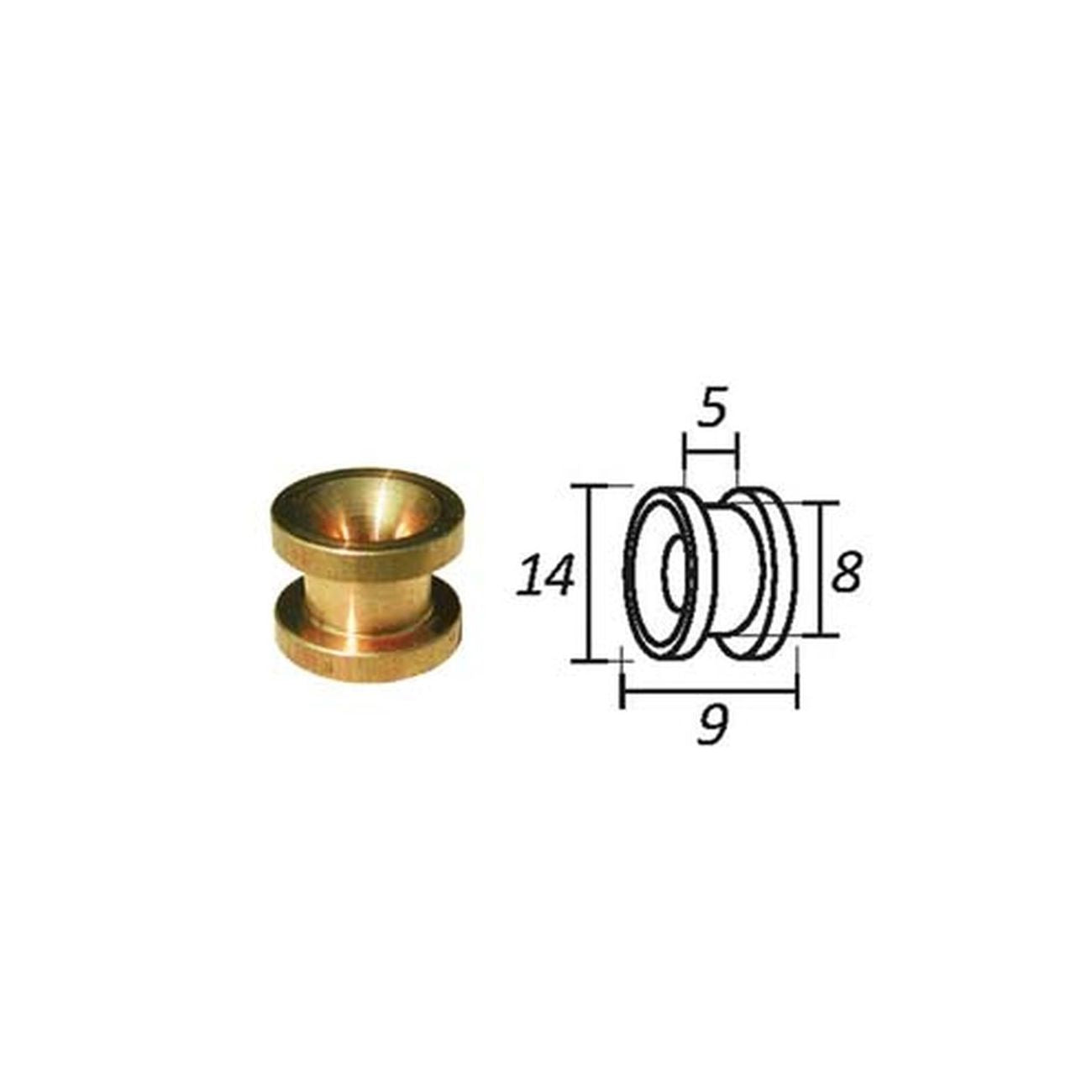Passafilo in ottone per testine con sede - Ø mm.9, Ø esterno mm.14 - 10 pz