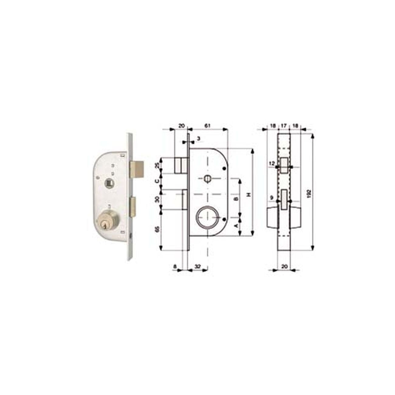 Serratura infil. cancelli 2 mand. e scr. sep. + quadro cil. fissi 147 - mm.32 (147.32.0)