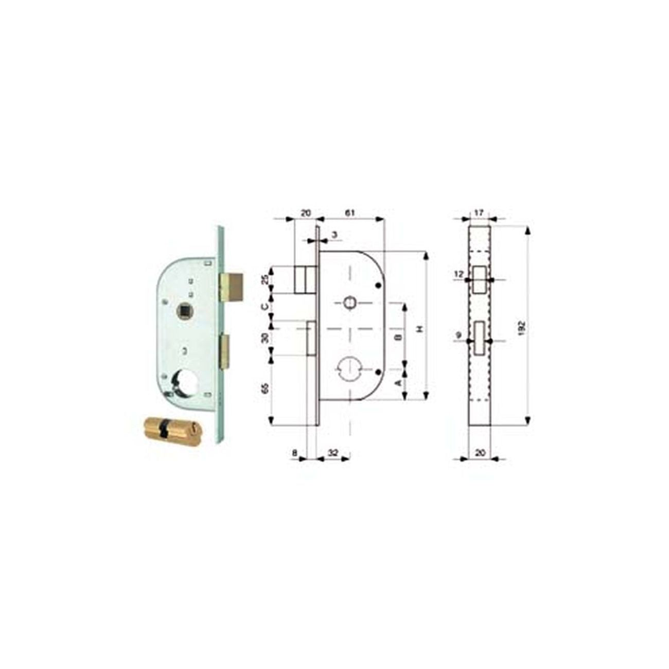 Serratura infil. cancelli 2 mand. e scr. sep. + quadro cil. tondo 149 - mm.32 (149.32.0)