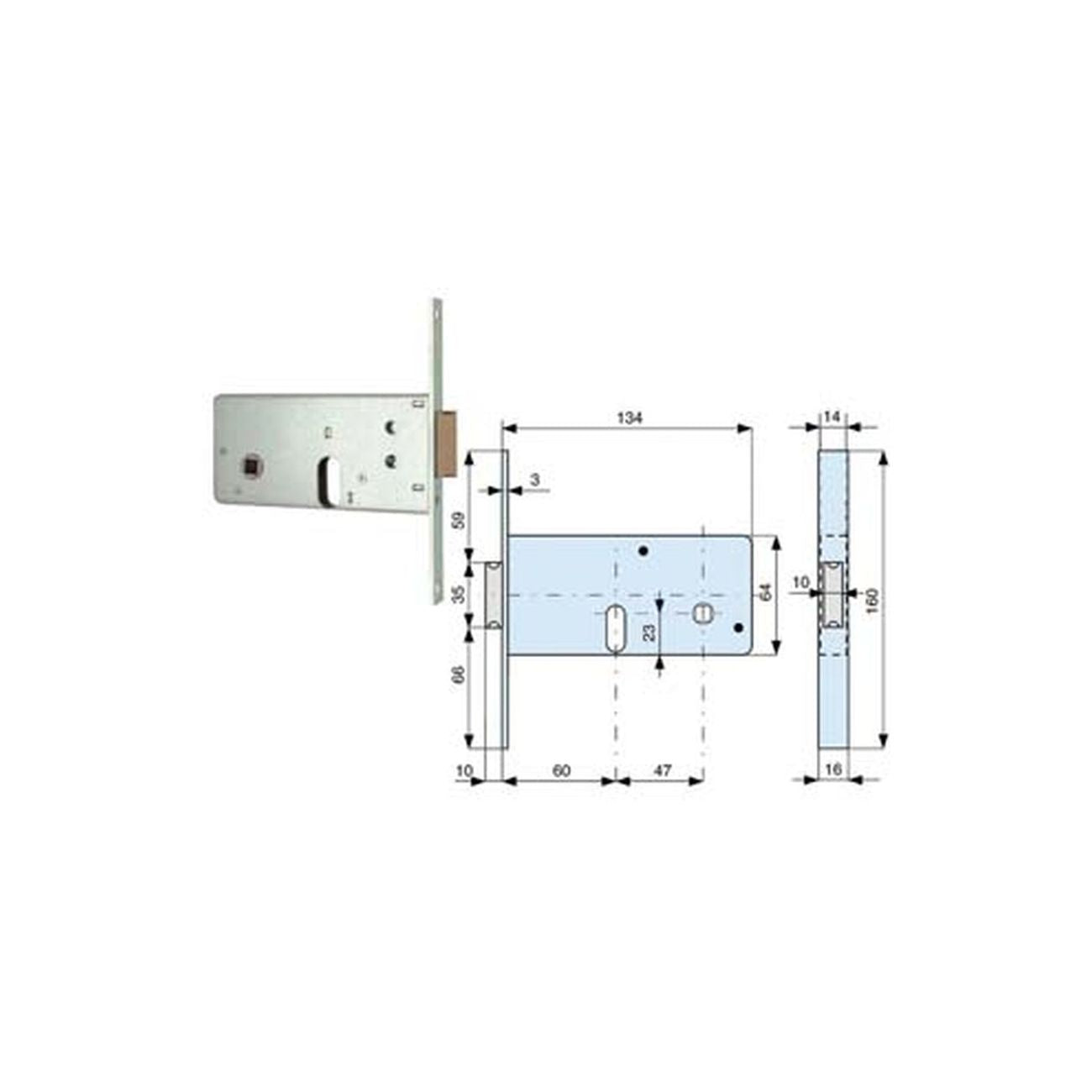 Serratura infilare profilati 2 mandate e scrocco mm.64 h 804 - mm.60 (804601)