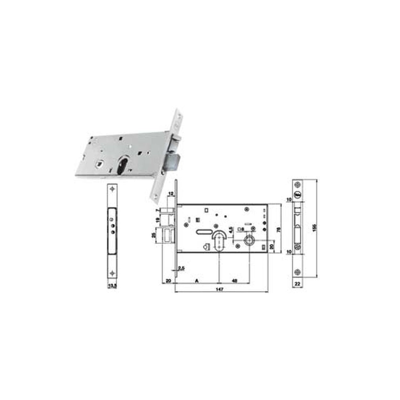 Elettroserratura da infilare per fasce caten. e scr. mm.78 h 85700 - mm.70, 2 mandate (y8570070080)