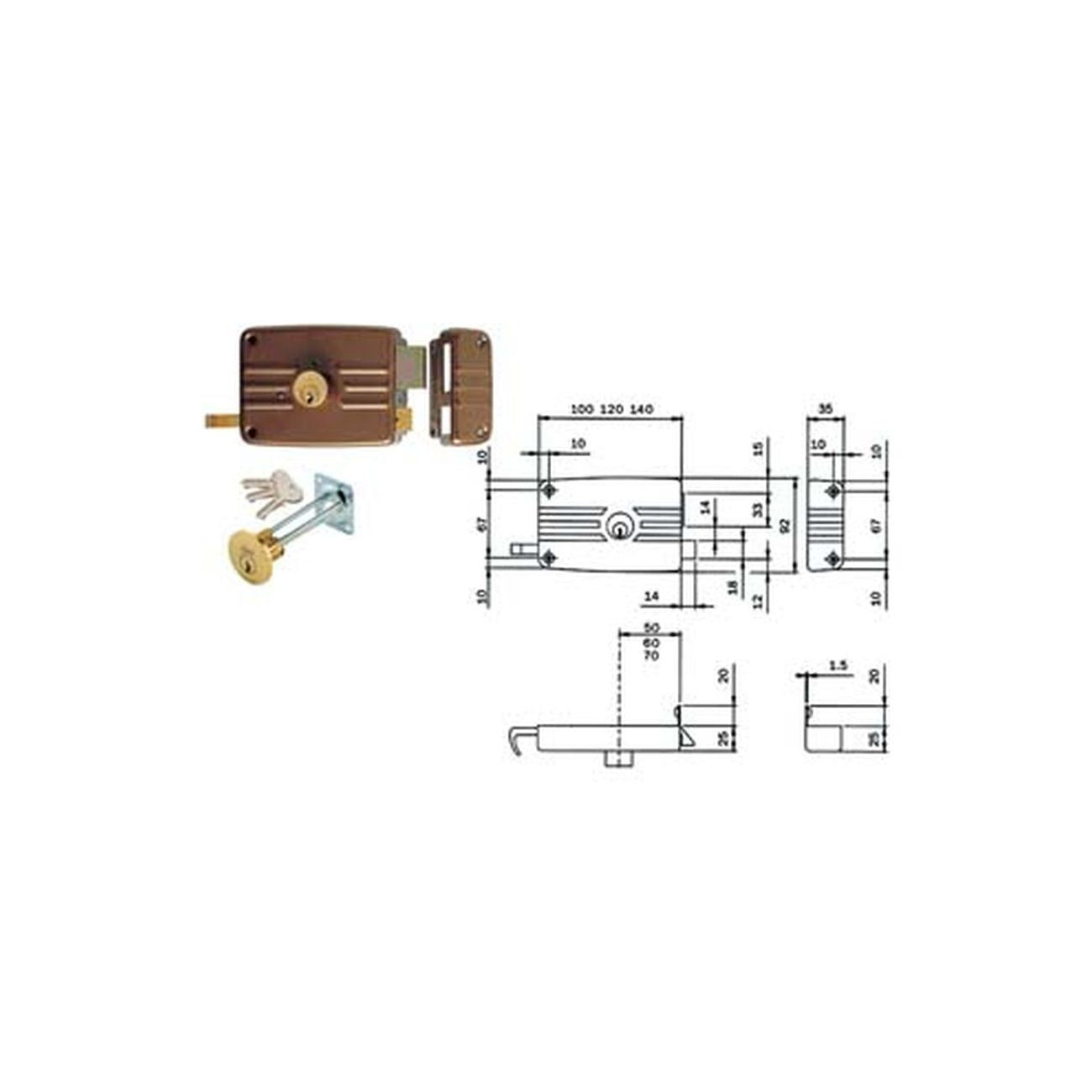 Serratura da portoncino caten. e scr. cil. stacc. + cil. int. 421/422