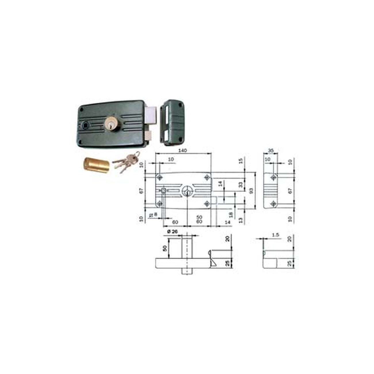 Serratura porte ferro c/quadro catenaccio e scr. cil. fisso c/al. 481 - mm.60 dx (481603)