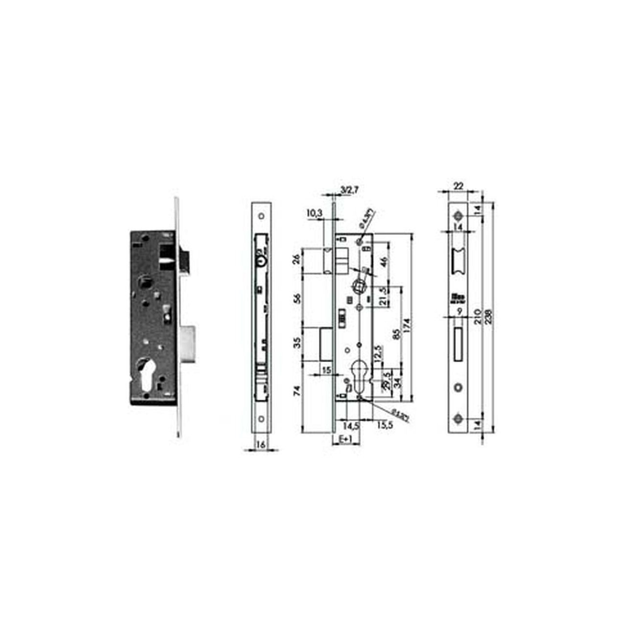 Serratura infilare per montanti prof. europeo caten. scr. quadro 741n - mm.21 (741n203)