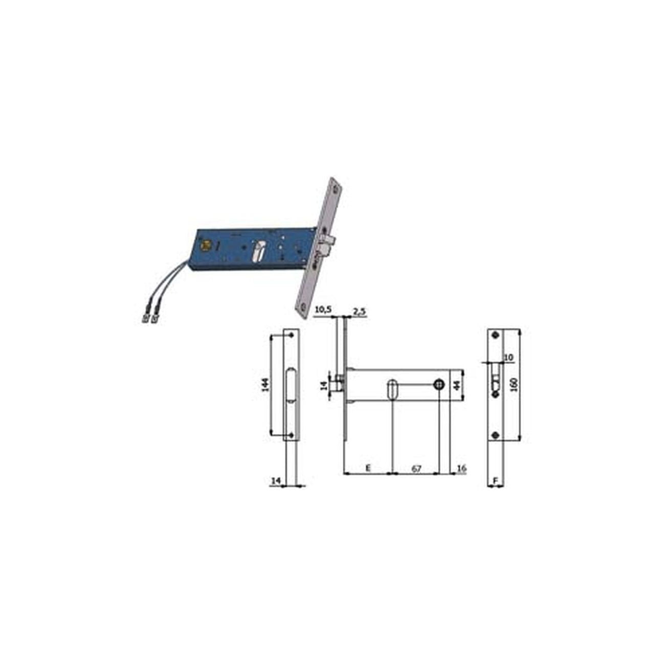 Elettroserratura infilare per fasce catenaccio e scrocco mm.44 h