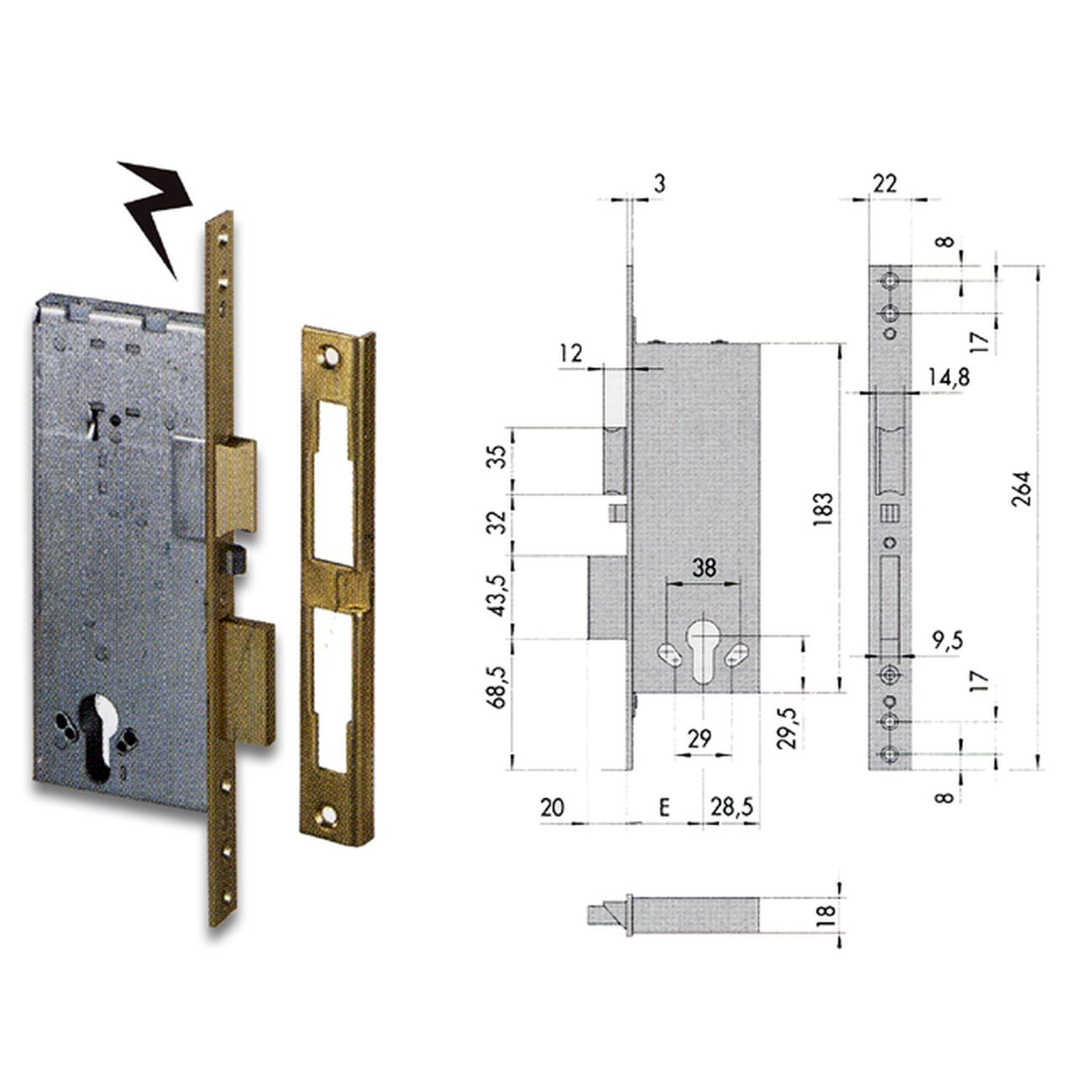 Cisa 12011-60-0 Serratura Elettrica Infilare  Cil Sag