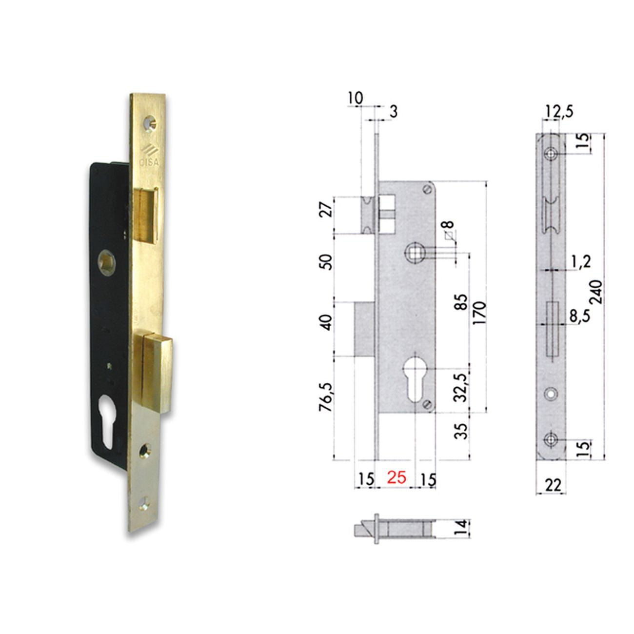 Cisa 5C012-30-0 Serratura Infilare Cil Sag Bq F22