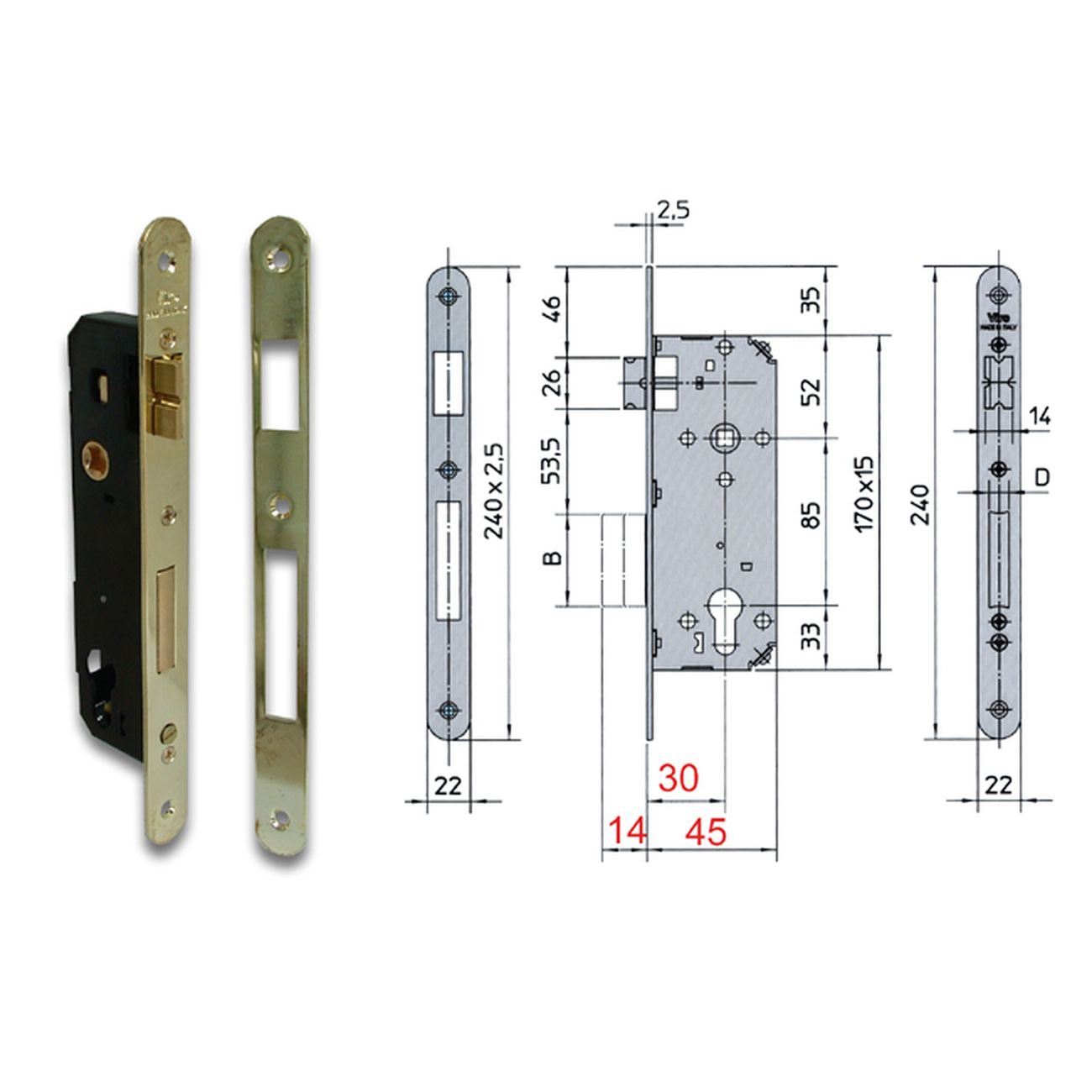 Viro 7435 Serratura Infilare Ott Bt Scr+Cat Mm25
