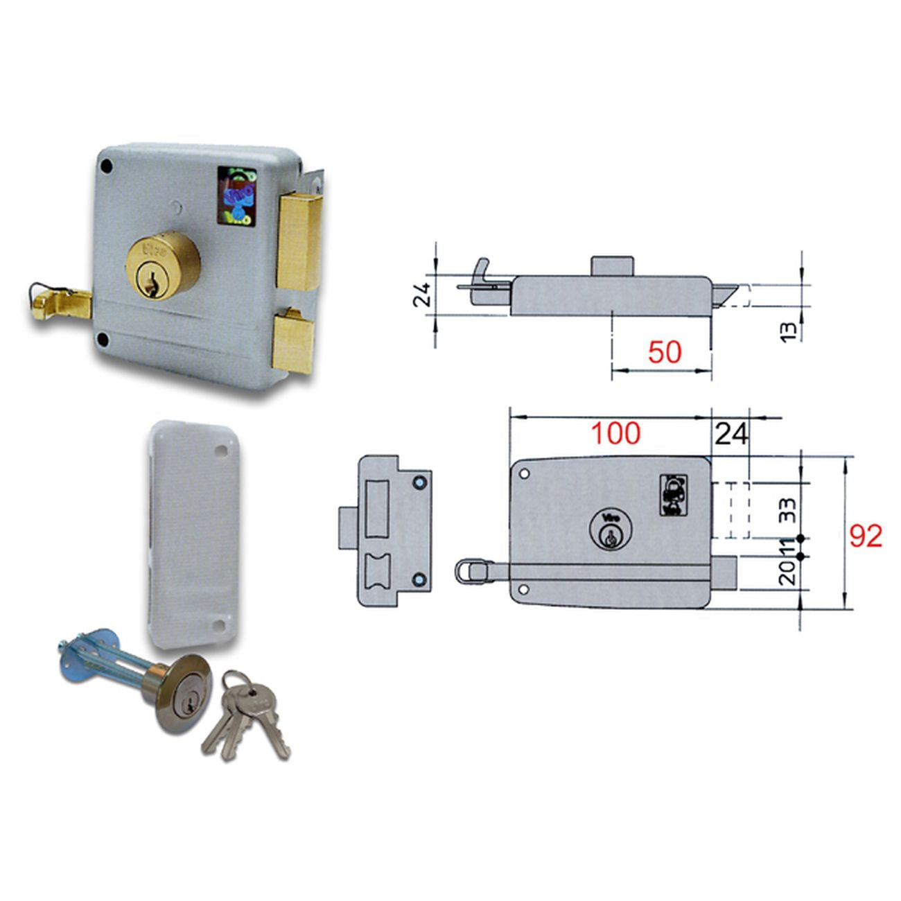 Viro 7504 Serratura Applicare Mm70 Sx D/Cil Fisso