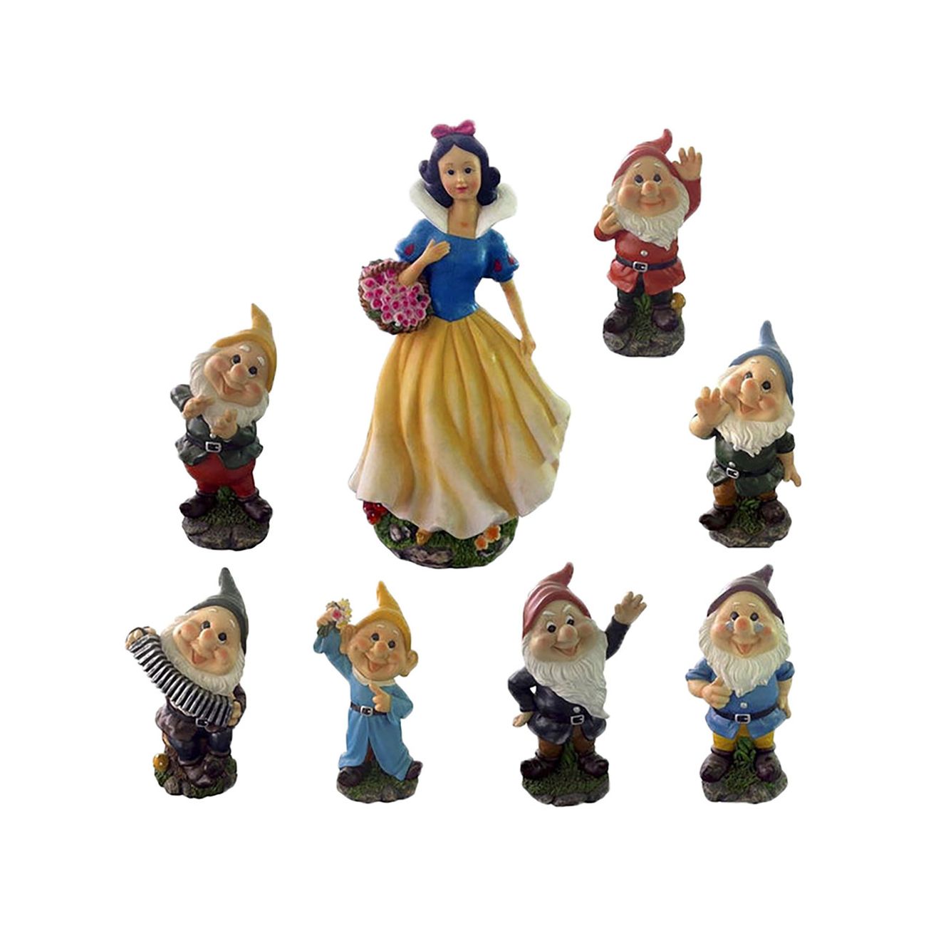 Statuette da giardino 'biancaneve con sette i' set 7 + 1