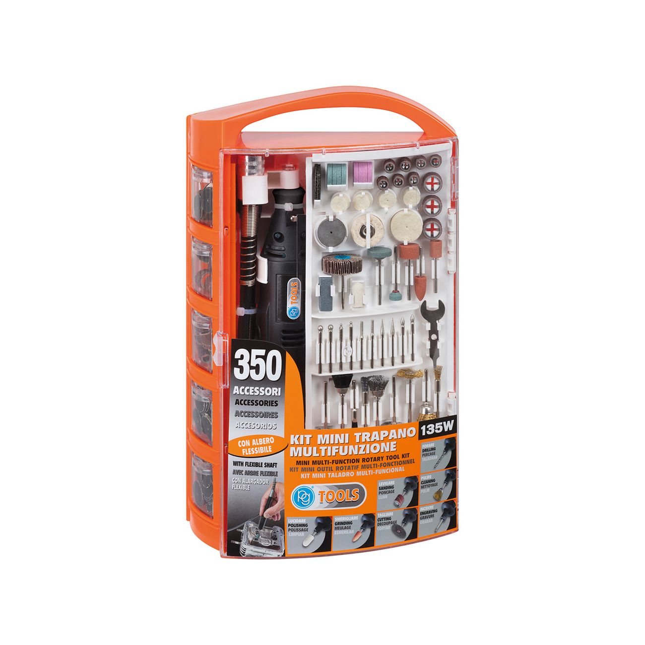 Trapano mini multifunzione in kit 135 w con 350 accessori