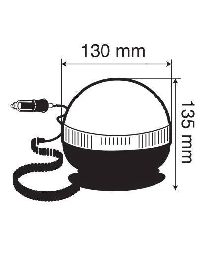 Disegno tecnico quotato di RH-4, luce di segnalazione alogena con base magnetica e, con le misure